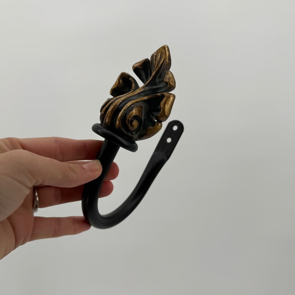 Set of 4 Vintage Style Acanthus Leaf Curtain Tieback Hooks Bronze Black Metal